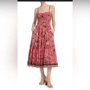 Ulla Johnson Anisa Gathered Midi Dress Pink Floral Print Cotton Viscose Size 6